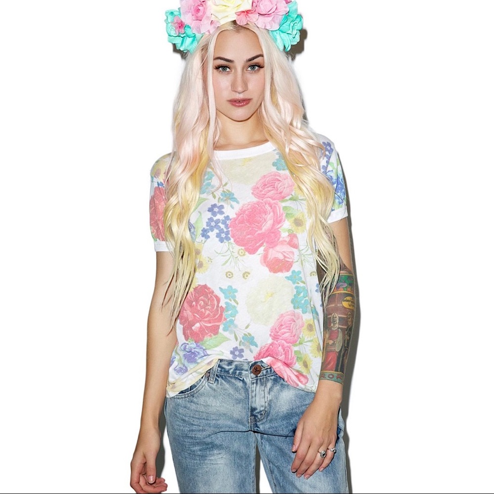 WILDFOX COUTURE Summer Bouquet Vintage Ringer Tee